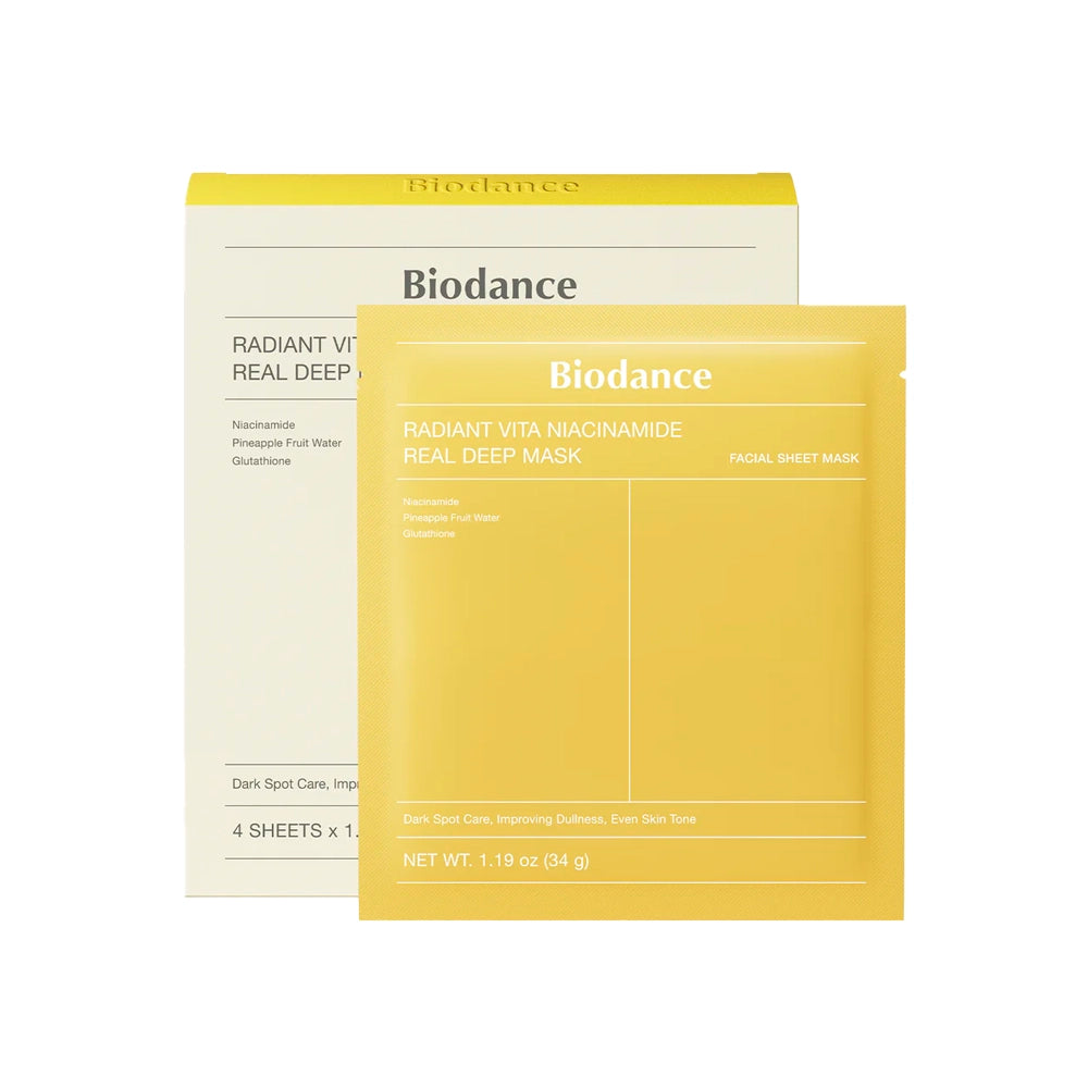Mascarilla coreana Biodance Radiant Vita Niacinamide para iluminar piel opaca y quitar manchas.
